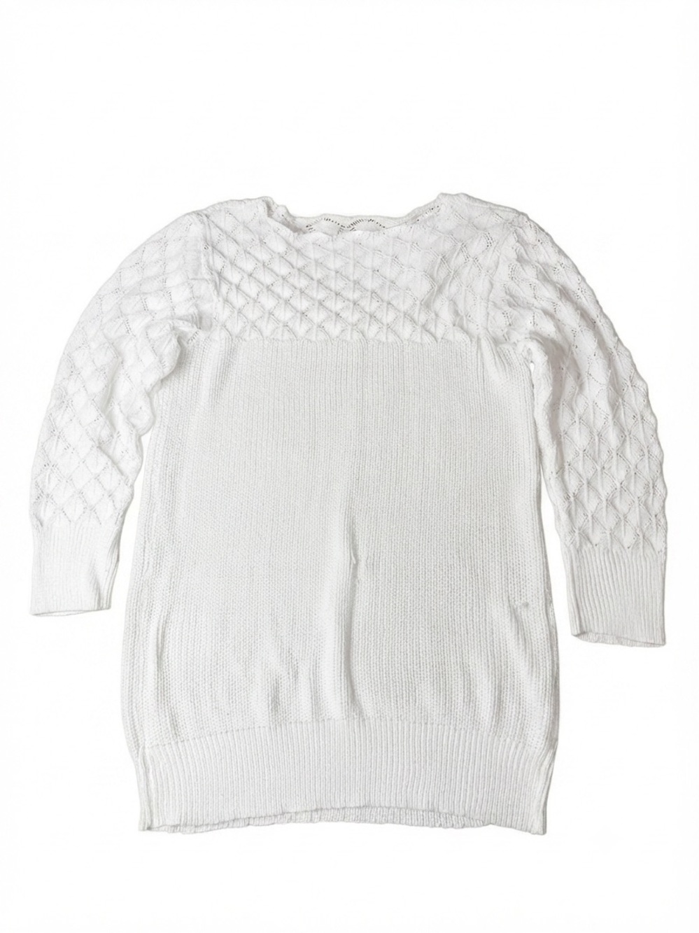 Women's White Open Knit Long Sleeve Sweater Size 2XL